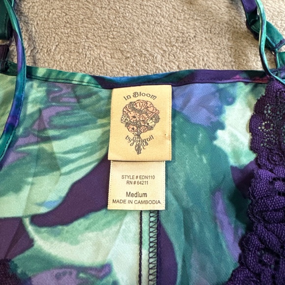 In Bloom by Jonquil Set Robe Slip Nightgown Med Large Purple Lace Teal Floral - Picture 10 of 14